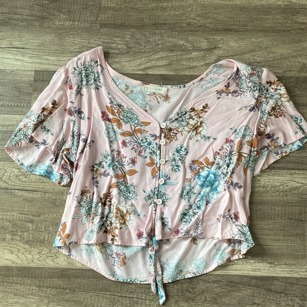 Pink Flowered Crop Top